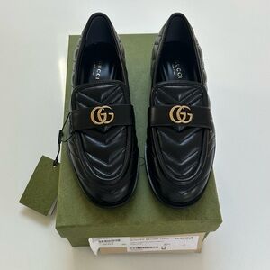 Gucci Leather Moccasin Loafer Black Leather Nappa Charlotte 37.5 Marmont New